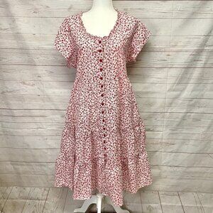 April Cornell White Dress with Red Floral Print